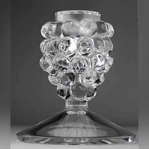 Vtg Lalique Clos Vougeot 1980 Crystal Grapes Candle Stick Holder Base Signed